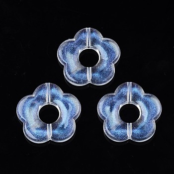Transparent Acrylic Beads, Glitter Powder, Flower, Clear, 26.5x25.5x4.5mm, Hole: 1.8mm, about 240pcs/500g