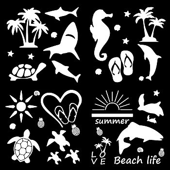 4Pcs 4 Styles Square PET Waterproof Self-adhesive Car Stickers, Reflective Decals for Car, Motorcycle Decoration, Silver, Sea Animals, 200x200mm, 1pc/style