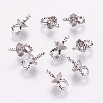 201 Stainless Steel Peg Bails Pendants, for Half-driled Beads, Stainless Steel Color, 10x5mm, Hole: 2mm, Pin: 1mm