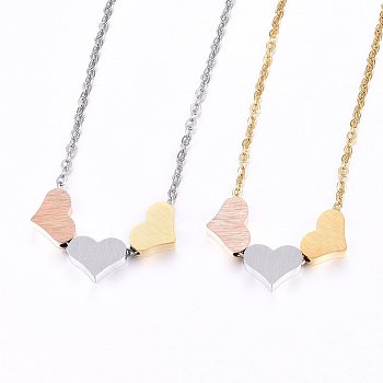 304 Stainless Steel Pendant Necklaces, with Lobster Clasp, Heart, Mixed Color, 18.11 inch(46cm), 1.5mm