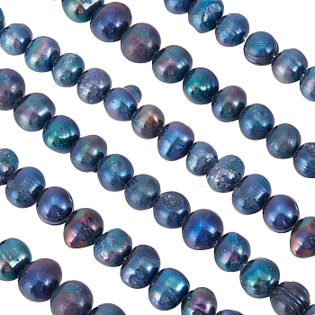 2 Strands Natural Cultured Freshwater Pearl Beads Strands, Dyed, Potato, Dark Slate Blue, 6~8x7~8.5mm, Hole: 0.5mm, about 22pcs/strand, 7.20''(18.3cm)