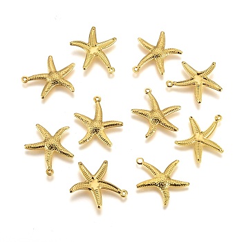 Brass Starfish/Sea Stars Pendants, Golden, 23x20.5x2mm, Hole: 1mm
