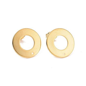 201 Stainless Steel Stud Earring Findings, with 304 Stainless Steel Pin and Ear Nuts, Donut, Real 24K Gold Plated, 16mm, Hole: 0.9mm, Pin: 0.7mm