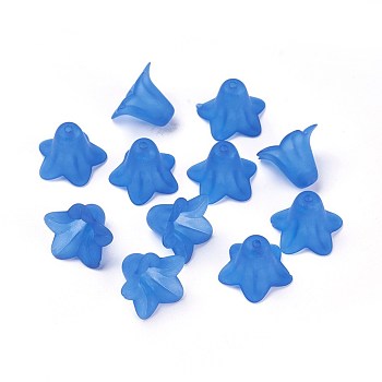 Blue Frosted Transparent Acrylic Flower Beads, 17.5x12mm, Hole: 1.5mm