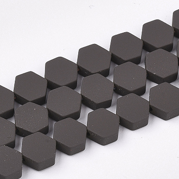 Spray Painted Non-magnetic Synthetic Hematite Beads Strands, Hexagon, Coconut Brown, 6.5x6x2.5mm, Hole: 1mm, about 66pcs/strand, 15.7 inch
