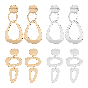4 Pairs 4 Style Alloy Hollow Teardrop Dangle Stud Earrings for Women, Mixed Color, 61~67x29~32mm, 2 colors, 1 Pair/style