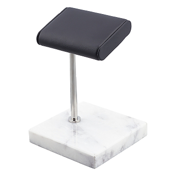 Natural Marble Watch Display Stand Sets, with Alloy and Imitation Leather, White, 10.2x10.2x15.2cm