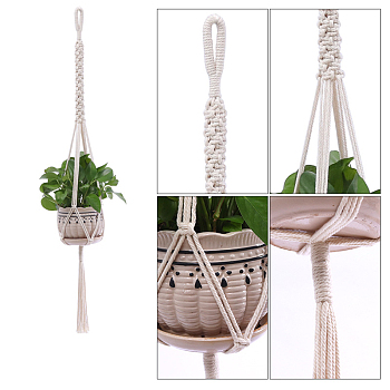 Cotton Macrame Plant Hangers, Boho Style Hanging Planter Baskets, Wall Decorative Flower Pot Holder, Snow, 1100x27mm, Hole: 40mm