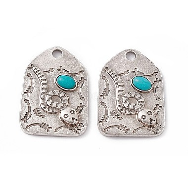 Antique Silver Rectangle Synthetic Turquoise Pendants