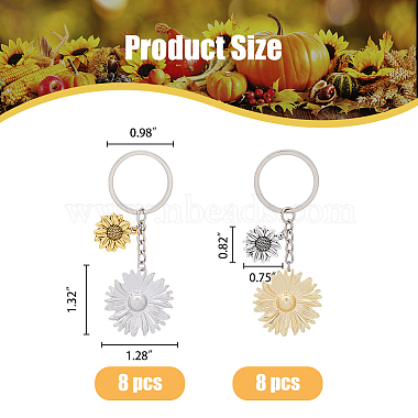16Pcs 2 Colors Sunflower Alloy Pendant Keychain(KEYC-FH0001-34)-2