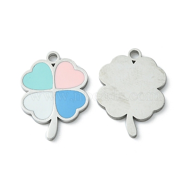 Stainless Steel Color Colorful Clover Stainless Steel+Enamel Pendants