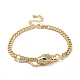 Cubic Zirconia Leopard Link Bracelet Brass Curb Chains for Women(BJEW-G664-01G-04)-1