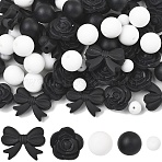 40Pcs 5 Styles Food Grade Eco-Friendly Silicone Focal Beads, Black, 9~21.5x9~28x8~15mm, Hole: 1.4~2mm(SIL-YW0002-47)