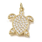 Brass Micro Pave Clear Cubic Zirconia Pendants, Turtle Charms, Rack Plating, Long-Lasting Plated, Cadmium Free & Lead Free, Golden, 20x18x2mm, Hole: 3mm(CU-CBAA556-06B)