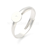 Adjustable Brass Pad Ring Settings, Blank Flat Round Finger Ring Base Tray, Rack Plating, Long-Lasting Plated, Lead Free & Cadmium Free, 925 Sterling Silver Plated, Tray: 6mm, 3mm, Inner Diameter: 17mm(KK-K414-10D-S)