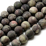 Natural Ocean Jasper Bead Strands, Frosted Style, Round, 10~10.5mm, Hole: 1.2mm, about 36pcs/strand, 14.9~15.1 inch(38~38.5cm)(G-Q462-71-10mm)