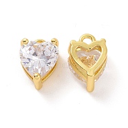 Brass Pendants with Clear Glass, Heart Charms, Real 18K Gold Plated, 10x7x5.5mm, Hole: 1.5mm(KK-E068-VF204)