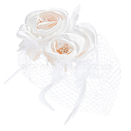 Bridal Mesh Veil Floral Cloth Hair Combs, Hair Accessories for Women, PeachPuff, 160x200x18mm(MRMJ-WH0077-096)