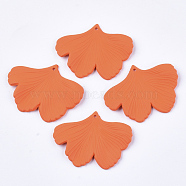 Spray Painted Acrylic Pendants, Rubberized Style, Ginkgo Leaf, Coral, 33x45x2mm, Hole: 1.4mm(MACR-S361-28E)