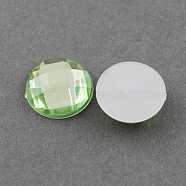 Acrylic Rhinestone Cabochons, Flat Back, Faceted, Half Round, Light Green, 12x4.5mm(GACR-R002-12mm-11)