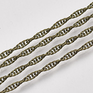 Soldered Brass Covered Iron Singapore Chains, Water Wave Chains, with Spool, Antique Bronze, 2x1x0.2mm, about 328.08 Feet(100m)/roll(CH-S125-05A-AB)