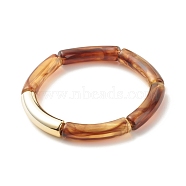 Imitation Gemstone Acrylic Curved Tube Beaded Stretch Bracelet, Chunky Bracelet for Women, Saddle Brown, Inner Diameter: 2-1/8 inch(5.3cm)(BJEW-JB07981-01)