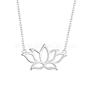 SHEGRACE Rhodium Plated 925 Sterling Silver Pendant Necklace, with Lotus Flower Pendant(Chain Extenders Random Style), Platinum, 15.74 inch (400mm)(JN37B)