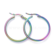 304 Stainless Steel Hoop Earrings, Hypoallergenic Earrings, Ring Shape, Rainbow Color, 12 Gauge, 30x2mm, Pin: 0.7x1mm(X-EJEW-G260-02A-M)