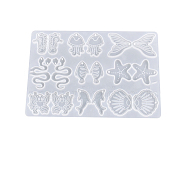DIY Sea Animals Pendant Silicone Molds, Resin Casting Molds, For UV Resin, Epoxy Resin Jewelry Making, White, 195x137x3mm(OCEA-PW0001-49B)