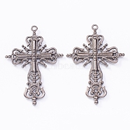 Hollow Alloy Big Pendants, Cadmium Free & Lead Free, Cross, Gunmetal, 42.5x63x4mm(PALLOY-TAC0013-26B)