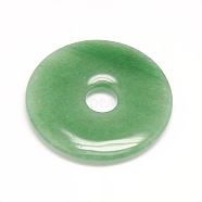 Donut/Pi Disc Natural Gemstone Pendants, Green Aventurine, Donut Width: 16mm, 40x5.5mm, Hole: 8mm(G-L234-40mm-10)