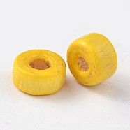 Natural Maple Wood Beads, Lead Free, Flat Round, Dyed, Yellow, 6x3mm, Hole: 2mm, about 14048pcs/951g(WOOD-S610-4-LF)
