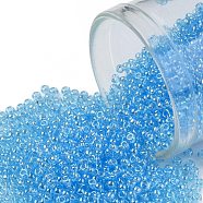TOHO Round Seed Beads, Japanese Seed Beads, (104) Transparent Luster Aqua, 15/0, 1.5mm, Hole: 0.7mm, about 3000pcs/bottle, 10g/bottle(SEED-JPTR15-0104)