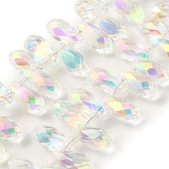 Electroplate Glass Beads Strands, Rainbow Plated, Faceted, Teardrop, Top Drilled, Light Green, 13x7x7mm, Hole: 1mm, about 100pcs/strand, 19.29''(49cm)(EGLA-B006-01A-FR02)