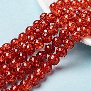Spray Painted Crackle Glass Beads Strands, Round, Dark Orange, 8mm, Hole: 1.3~1.6mm, about 100pcs/strand, 31.4 inch(CCG-Q001-8mm-09)