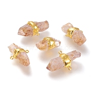 Natural Citrine Links, with Golden Tone Brass Findings, Nuggets, 30~42x22.5~25.5x11~15mm, Hole: 1.8mm(G-P439-H01)