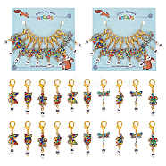 Alloy Enamel Animal with Random Number Pendant Locking Stitch Markers, Zinc Alloy Lobster Claw Clasps Stitch Marker, Owl/Elephant/Butterfly, Colorful, 4.5~5.2cm, 10 style, 1pc/style, 10pcs/set(HJEW-PH01868)