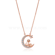 Chinese Zodiac Necklace Snake Necklace 925 Sterling Silver Rose Gold Serpent on the Moon Pendant Charm Necklace Zircon Moon and Star Necklace Cute Animal Jewelry Gifts for Women, Snake, 15 inch(38cm)(JN1090F)