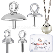 40Pcs 4 Style Brass Cup Pearl Peg Bails Pin Pendants, For Half Drilled Beads, Silver, 7~8.5x2.5~8mm, Hole: 1.6~2mm, Pin: 1mm, 10pcs/style(FIND-BBC0001-13S)