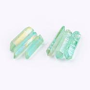 Electroplated Natural Quartz Crystal Graduated Beads Strands, Nuggets, Pale Green, 21~43x5~13mm, Hole: 1mm, 3pcs/set(G-P315-A03)