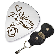 201 Stainless Steel Guitar Picks, with Sandy Brown PU Leather Guitar Picks Holder, Plectrum Guitar Accessories, Feeding-Bottle, Picks: 35x28mm, Holder: 110x52mm(AJEW-WH0467-025)