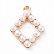 Plastic Imitation Pearl Pendants, with Alloy Findings, Rhombus, Golden, 23.5x17.5x4.5mm, Hole: 1.8mm(PALLOY-WH0068-33G)