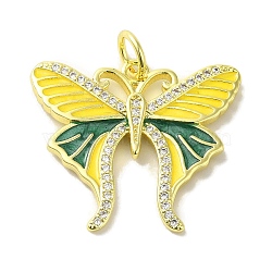 Brass Enamel Micro Pave Cubic Zirconia Pendants, Real 18K Gold Plated Butterfly Charms, with Jump Ring, Yellow, 22x25x2.5mm, Hole: 4.2mm(KK-Z042-09G-04)
