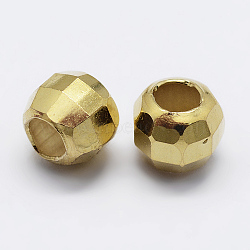 925 Sterling Silver Beads Spacer, Faceted, Round, Real 18K Gold Plated, 6x5mm, Hole: 3mm(STER-K167-017E-G)