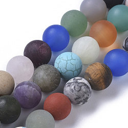 Natural Mixed Gemstone Beads Strands, Frosted, Round, 8mm, Hole: 0.7mm, about 46pcs/strand, 14.96 inch(38cm)(G-F668-09-8mm)