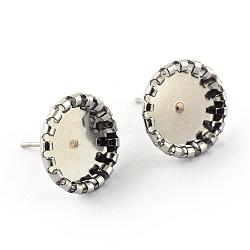 Tarnish Resistant 304 Stainless Steel Cabochons Stud Earring Settings, Flat Round, Stainless Steel Color, Tray: 9.5mm, 13mm, Pin: 0.8mm(STAS-Q194-10)