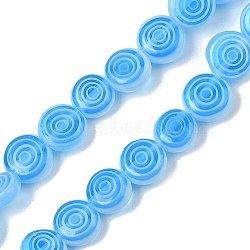 Handmade Lampwork Beads Strands, Flat Round with Vortex, Deep Sky Blue, 6x3mm, Hole: 0.5mm, about 65~67pcs/strand, 14.41~14.92''(36.6~37.9cm)(LK-R004-51D)