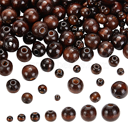 AHADERMAKER 350Pcs 7 Styles Dyed Natural Wood Beads, Round, Coconut Brown, 6~20x4~18mm, Hole: 2~6mm, 50pcs/style(WOOD-GA0001-36)