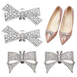 WADORN 4Pcs 2 Style Alloy Rhinestone Shoe Decoration, with Detachable Iron Buckle Clip, Bowknot, Platinum, 29~36x51~66x10~12mm, 2pcs/style(FIND-WR0010-36)