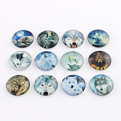 Half Round/Dome Wolf Pattern Glass Flatback Cabochons for DIY Projects, Mixed Color, 25x6mm(X-GGLA-Q037-25mm-28)